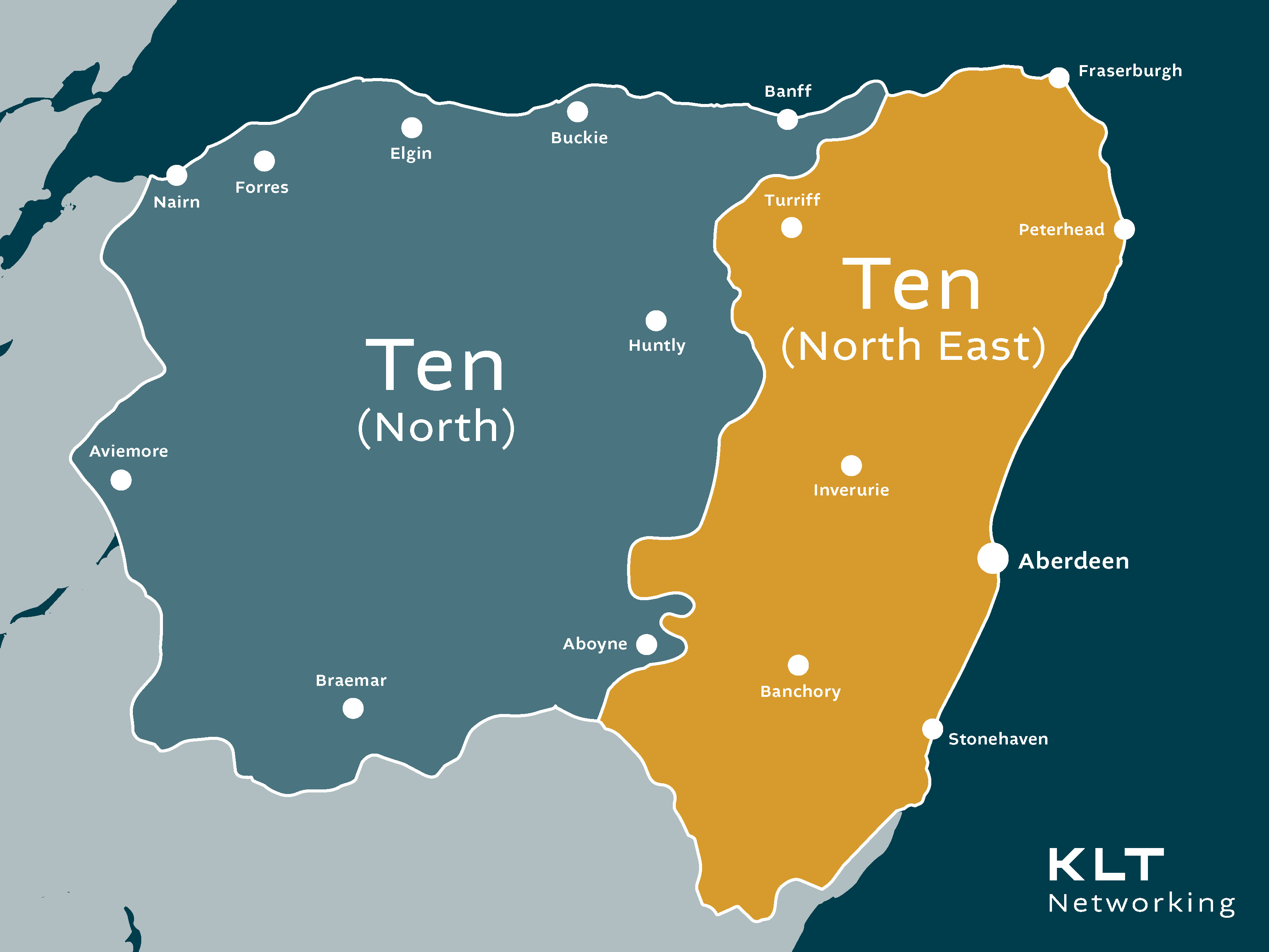 Map showing Ten Sales Intel Group coverage areas across North and North East Scotland